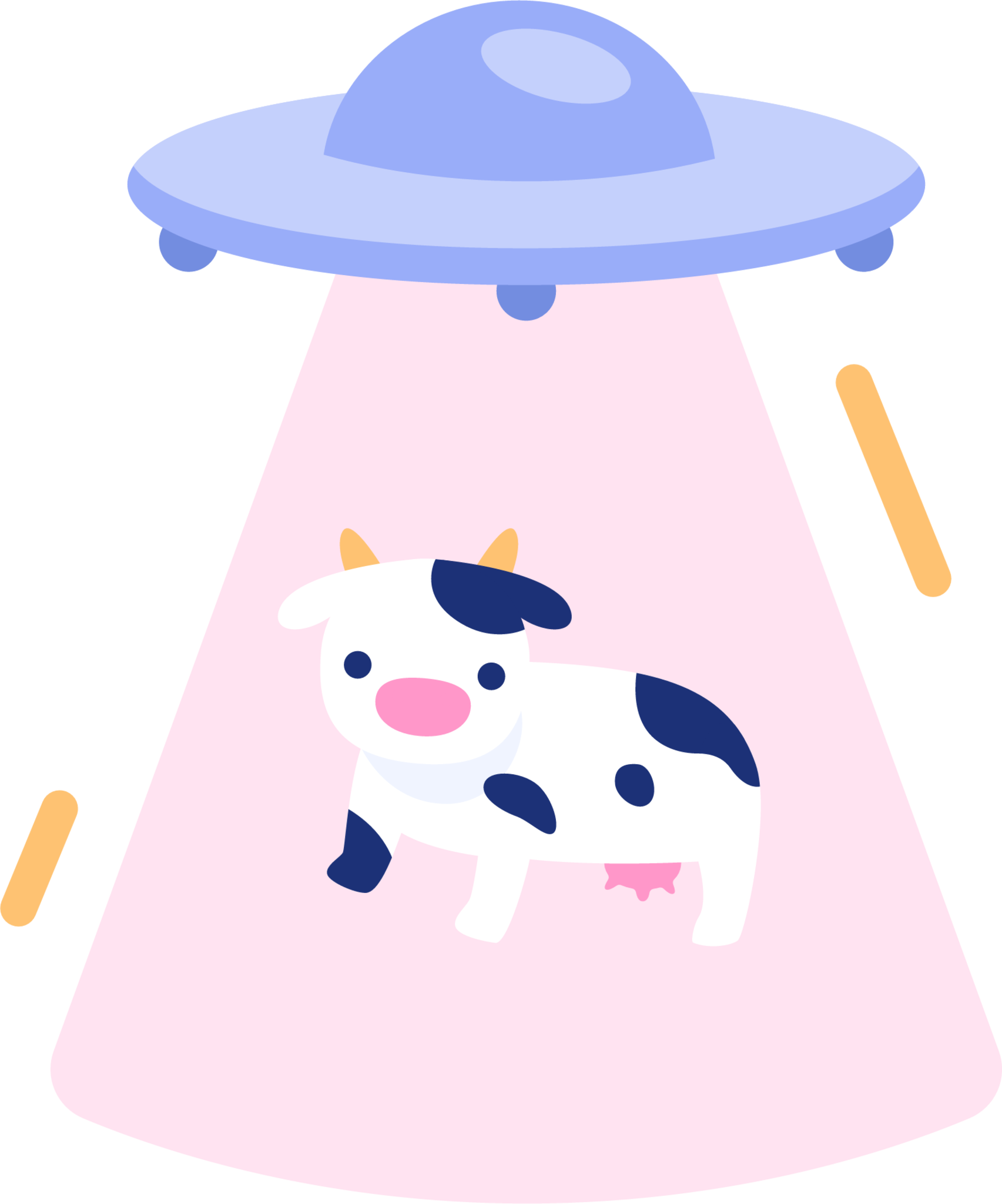 Cow aliens abduction cute cartoon illustration