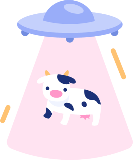 Cow aliens abduction cute cartoon illustration