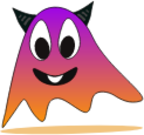 cute ghost monster with horns and big smile icon