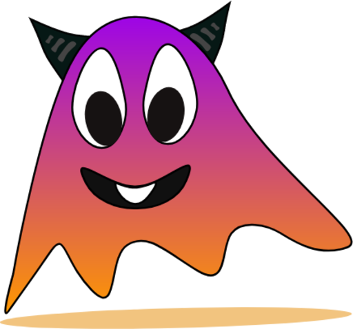 cute ghost monster with horns and big smile icon