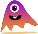cute one eye ghost monster with baby teeth icon