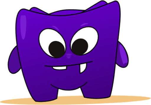 cute purple monster with happy smile icon