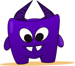 cute purple monster with two horns and cute teeth icon