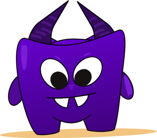 cute purple monster with two horns and cute teeth icon