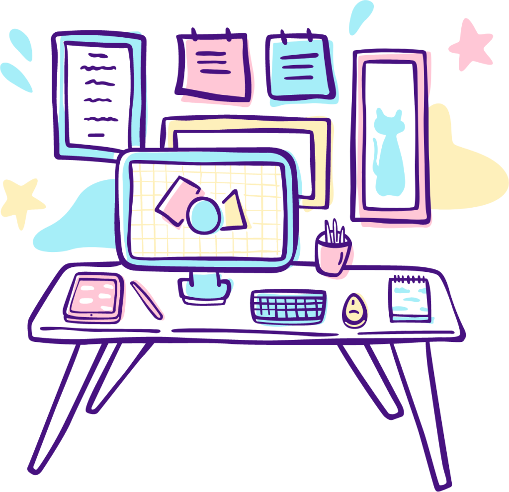 desk cat colours illustration