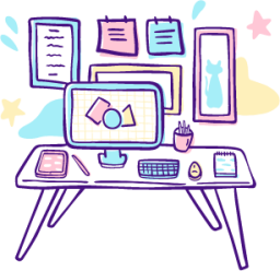 desk cat colours illustration