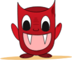 devil cute monster with sharp teeth and small feet icon