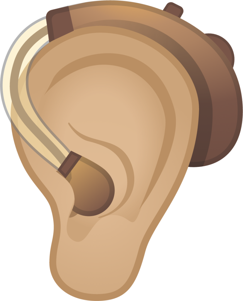 ear with hearing aid: medium-light skin tone emoji