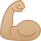 flexed biceps: medium-light skin tone emoji