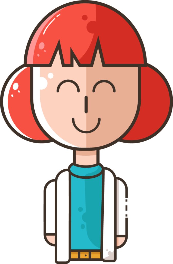 girl woman scientist red hair happy illustration