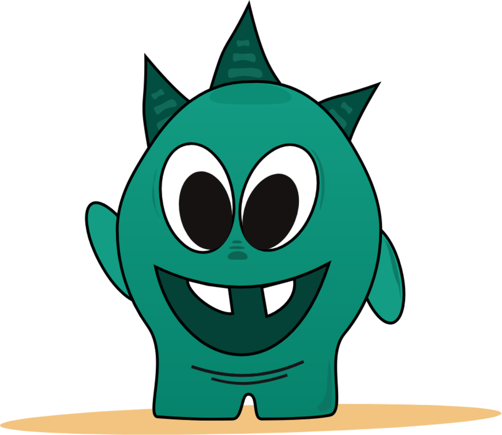 green monster with two teeth and spike hairs icon