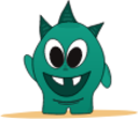green monster with two teeth and spike hairs icon