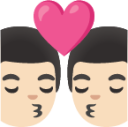kiss: man, man, light skin tone emoji