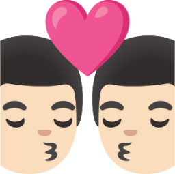 kiss: man, man, light skin tone emoji