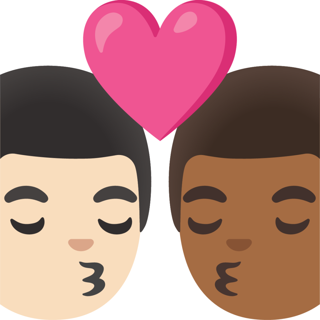 kiss: man, man, light skin tone, medium-dark skin tone emoji