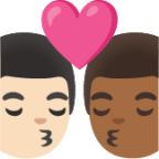 kiss: man, man, light skin tone, medium-dark skin tone emoji