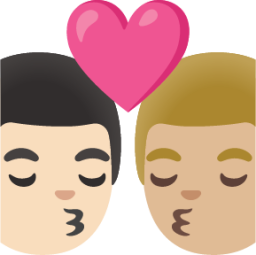 kiss: man, man, light skin tone, medium-light skin tone emoji