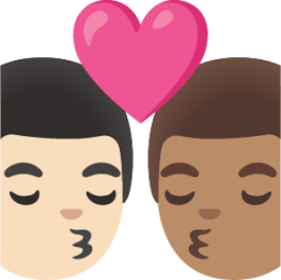 kiss: man, man, light skin tone, medium skin tone emoji