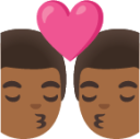 kiss: man, man, medium-dark skin tone emoji
