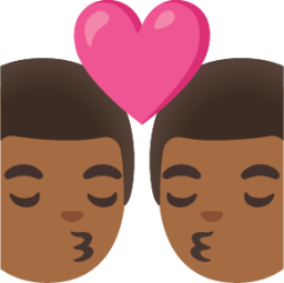 kiss: man, man, medium-dark skin tone emoji