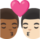 kiss: man, man, medium-dark skin tone, light skin tone emoji