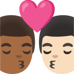 kiss: man, man, medium-dark skin tone, light skin tone emoji