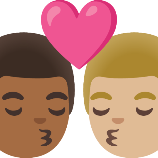kiss: man, man, medium-dark skin tone, medium-light skin tone emoji