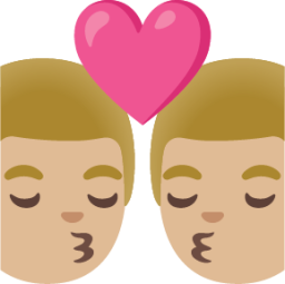kiss: man, man, medium-light skin tone emoji