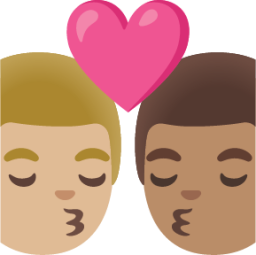 kiss: man, man, medium-light skin tone, medium skin tone emoji