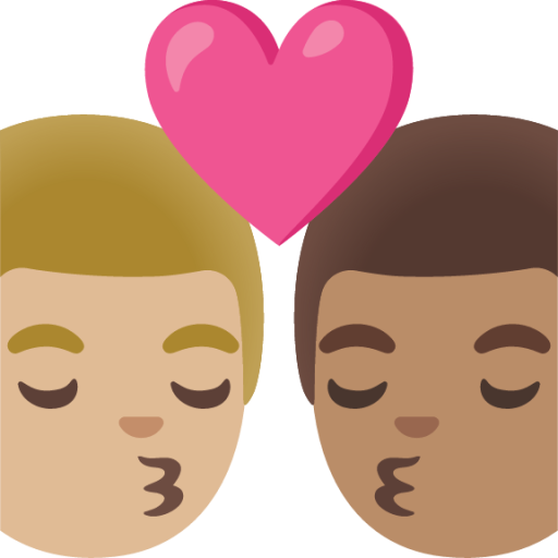 kiss: man, man, medium-light skin tone, medium skin tone emoji