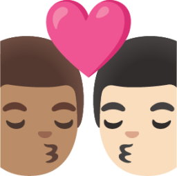 kiss: man, man, medium skin tone, light skin tone emoji