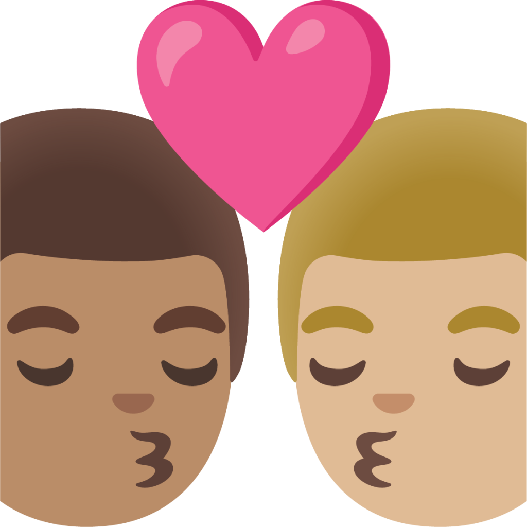 kiss: man, man, medium skin tone, medium-light skin tone emoji