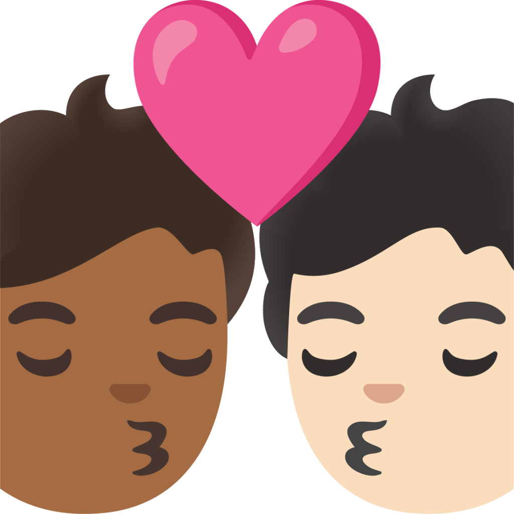 kiss: person, person, medium-dark skin tone, light skin tone emoji