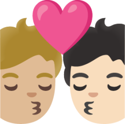 kiss: person, person, medium-light skin tone, light skin tone emoji