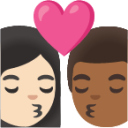 kiss: woman, man, light skin tone, medium-dark skin tone emoji
