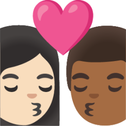 kiss: woman, man, light skin tone, medium-dark skin tone emoji