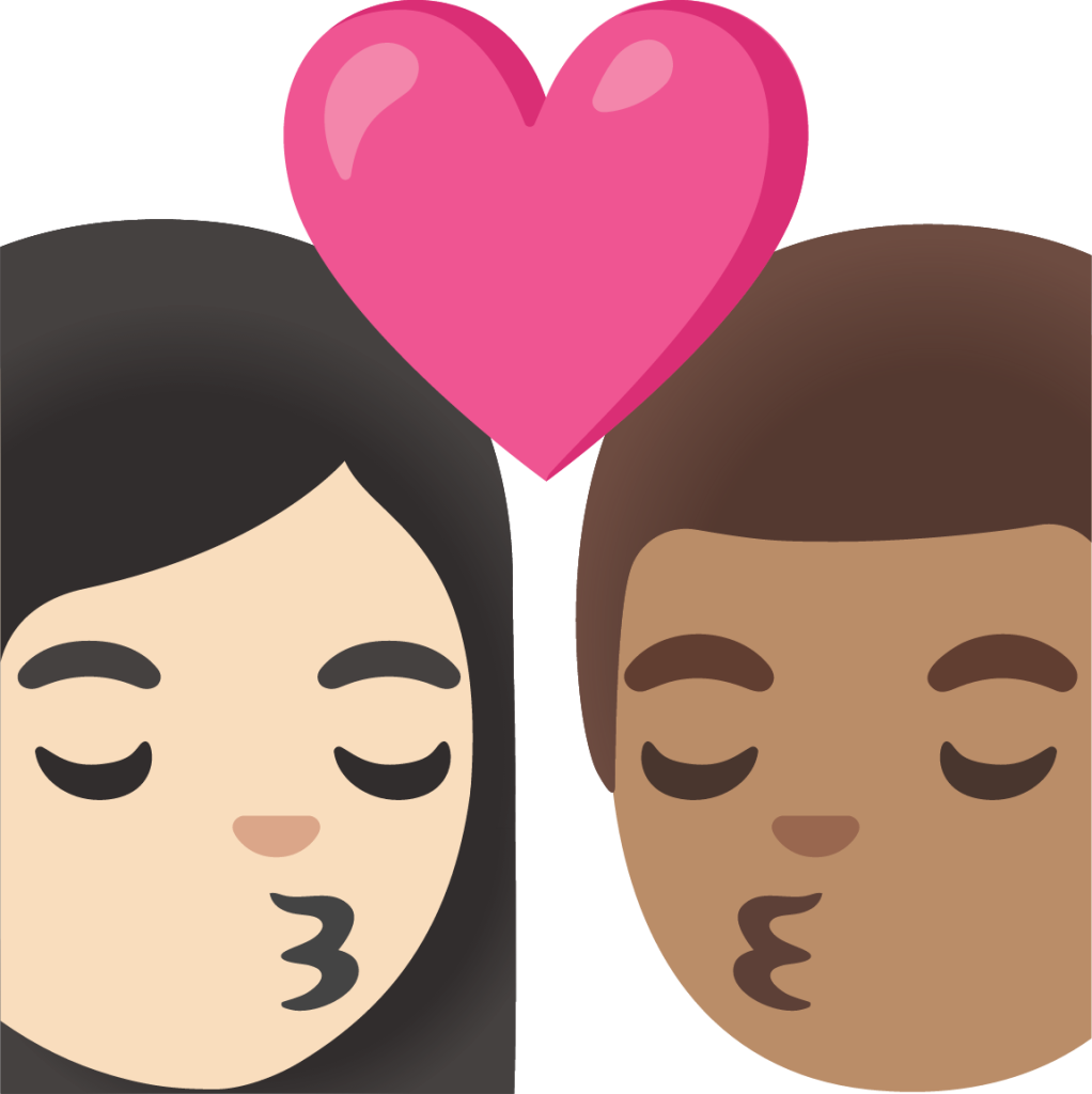 kiss: woman, man, light skin tone, medium skin tone emoji