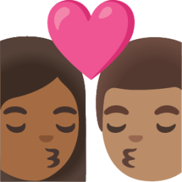 kiss: woman, man, medium-dark skin tone, medium skin tone emoji