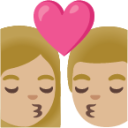 kiss: woman, man, medium-light skin tone emoji