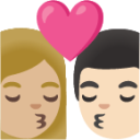 kiss: woman, man, medium-light skin tone, light skin tone emoji