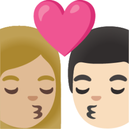 kiss: woman, man, medium-light skin tone, light skin tone emoji