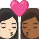kiss: woman, woman, light skin tone, medium-dark skin tone emoji