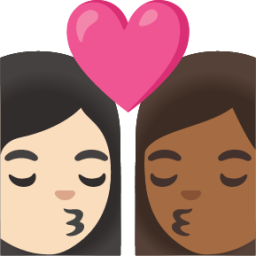 kiss: woman, woman, light skin tone, medium-dark skin tone emoji