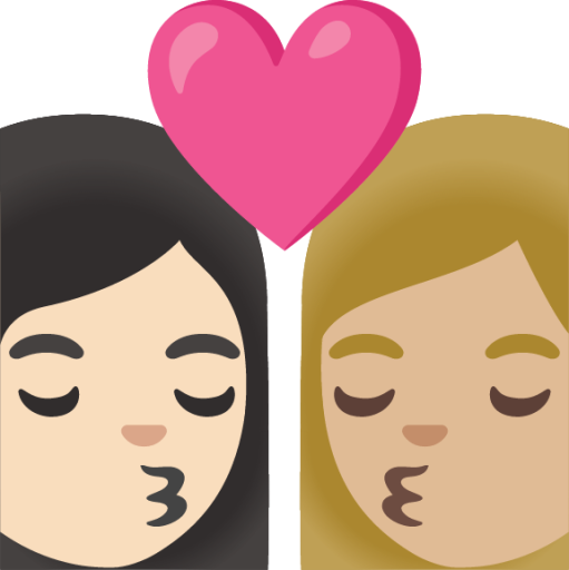 kiss: woman, woman, light skin tone, medium-light skin tone emoji