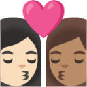 kiss: woman, woman, light skin tone, medium skin tone emoji