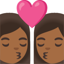 kiss: woman, woman, medium-dark skin tone emoji
