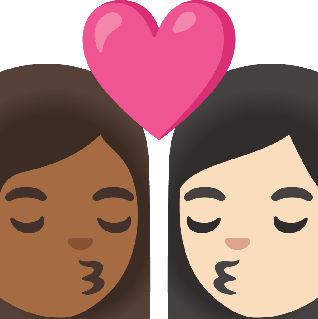 kiss: woman, woman, medium-dark skin tone, light skin tone emoji