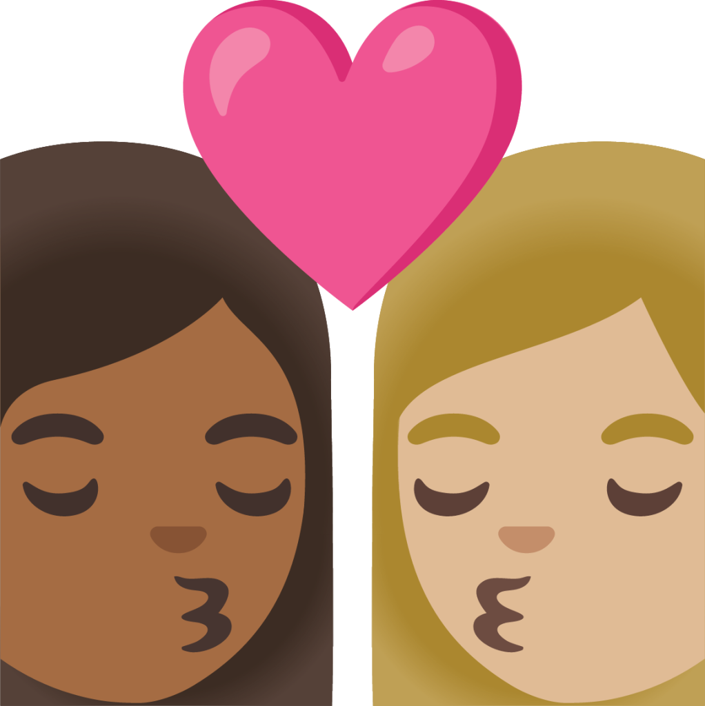 kiss: woman, woman, medium-dark skin tone, medium-light skin tone emoji