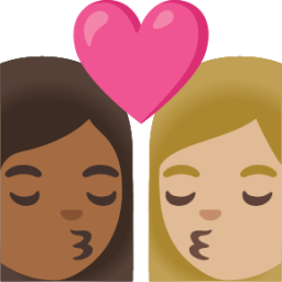kiss: woman, woman, medium-dark skin tone, medium-light skin tone emoji
