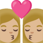 kiss: woman, woman, medium-light skin tone emoji